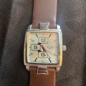 Aldo Silver Square Face Watch with Brown Strap fine time piece